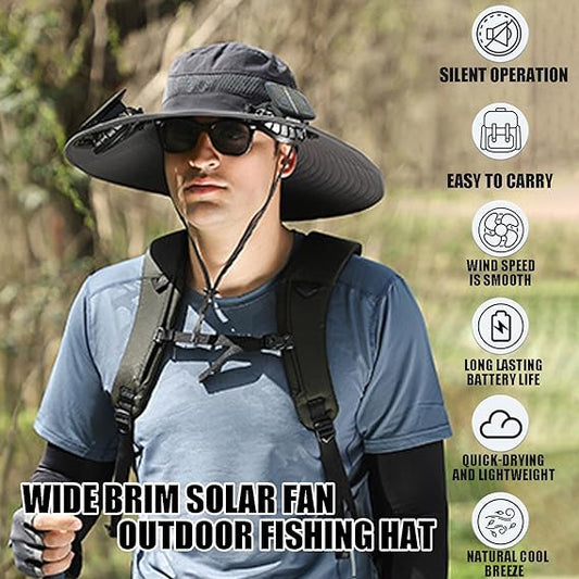 🔥LAST DAY 49% OFF - Wide Brim Solar Fan Outdoor Fishing Hat-Solar & USB Charging