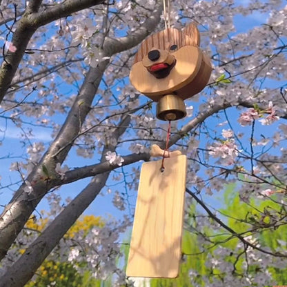 Carillon éolien en bois fabriqué à la main en forme de Shiba Inu